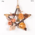 Vintage wooden pentagram Christmas wreath hanging ornament with dried fruit and pine cones - Style 86163