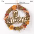 Christmas forest style wooden letter rattan wreath with dried orange slices and moss decoration. - WELCOME