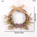 Autumn vintage artificial flower wreath with burlap bow and roses for wall door decor. - Purple
