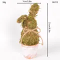 Easter moss rabbit ornament detail view, pastoral style moss rabbit decor with rustic pot. - Style 86215