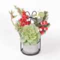 Artificial succulent potted plant with red berries in metal pot for Christmas decor - 86267 (With Flower Stand)