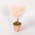 Heart-shaped mesh potted tree ornament, romantic tulle floral arrangement for home and wedding decor. - Beige