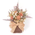 Artificial flower wall hanging basket with autumn orange mums and burlap bow for home decor. - 86009