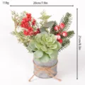 Artificial succulent red berry potted plant with iron bucket for Christmas desktop decor. - 86267