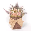 Artificial flower hanging basket with burlap bow, perfect for home front door and wedding decor. - Color 86048