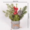 Christmas artificial succulent red berry potted plant with metal pot for holiday home decor. - 86263