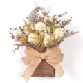 Artificial flower wall hanging basket with burlap bow for home decor and wedding party. - Color 86047