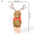 Christmas Moss Reindeer Potted Ornament Vintage Tabletop Decor Holiday Home Party Gift - Branch Antlers