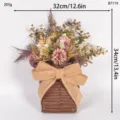 Artificial flower basket wall hanging with rattan woven design and cute burlap bow decoration for home. - Color 87119