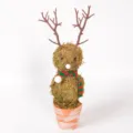 Christmas moss reindeer snowman figurine potted plant desktop holiday decoration ornament - Branch Antlers (Green Scarf)