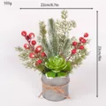 Artificial succulent red berry potted plant in metal tin bucket for Christmas home desktop decor - 86268