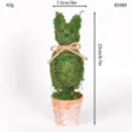 Easter Green Moss Rabbit Figurine With Distressed Pot Pastoral Decor 7.5x22cm 42g - Style 85989