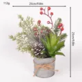 Artificial Christmas succulent potted plant with red berries and pine cone in tin bucket. - 86269