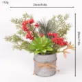 Artificial Succulent Red Berry Potted Plant Christmas Iron Bucket Home Desktop Decor - 86270