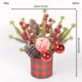 Christmas desktop potted plant artificial pine branches red berries pinecones home decor - Style 86503