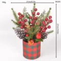 Christmas desktop decorative potted plant with artificial pine branches and red berries ornaments. - Style 86505