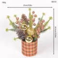 Christmas artificial pine branch potted plant desktop decoration with berries and gold glitter balls. - Style 86518
