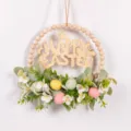 Easter egg wooden bead wreath wall hanging artificial lamb ear leaves home decor front door - 85980+Happy Easter