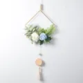 Nordic style iron wall hanging artificial flower decor with blue white roses and wooden beads tassel - Blue