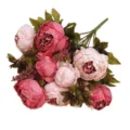 Artificial peony bouquet 13 heads silk flowers fake floral arrangement for home decor - Deep Autumn Pink