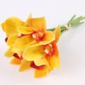 Ramo di orchidee Cymbidium artificiali gialli fiori finti decorazione tavola casa 6pz - 25cm / Giallo