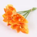 Artificial touch cymbidium flower bundle, 6 stems fake orchid for living room dining table decor. - 25cm / Orange