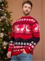 Men's Christmas Reindeer Knit Sweater Winter Warm Long Sleeve Holiday Pullover Top - S / Tops / Red - Men