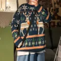 Mens Christmas Sweater Oversized Loose Casual Winter Round Neck Knitwear Pullover - M / Tops / Blue