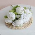 White artificial peony flower bouquet 13 heads silk floral arrangement for home decor SKU - Spring Milk White