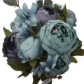 Artificial Peony Bouquet Blue Grey 13 Heads Fake Flowers Silk Plants Home Decor - Autumn Blue