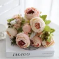 European artificial 13-head peony bouquet fake flower set home decor plant arrangement - Autumn Light Pink