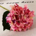 Artificial pink hydrangea flower single stem silk floral for home and wedding decor. - Rose Red