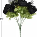 Black artificial peony bouquet 13 heads fake silk flowers home decor floral arrangement 19 inch - Black