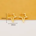 Detailed view of 18K gold-plated stainless steel star stud earrings with dimension specs. - Star