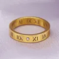Anillo Números Romanos Circonita Oro 18K Acero Inoxidable Joya Tendencia Accesorio - Dorado
