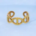 Anillo minimalista de eslabón de ancla dorado, joya geométrica abierta de acero titanio. - Estilo Cadena de Ancla