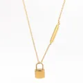 Moderna collar de cadena de clavícula color oro con colgante de candado y barra lateral. - Dorado