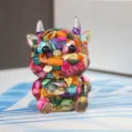 Crystal stone epoxy resin cartoon bull ornament detail view, colorful craft desktop decor. - Colorful Shell