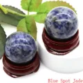 Blue Spot Jade Crystal Sphere Healing Stone Home Decor Ornament with Wooden Stand - Sodalite / 2.0cm