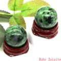 Ruby Zoisite gemstone sphere crystal ball with wooden base home decor healing energy stone crystal display - Unakite / 2.0cm