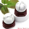 Natural white howlite crystal sphere ball with wooden base for home decor and DIY jewelry crafting. - Howlite / 2.0cm