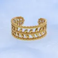 Anillo Abierto de Hoja Acero Inoxidable Dorado Anillo Boho Geométrico Joya Variante - Estilo Hoja