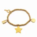 Traditional Vietnam gold plated brass beaded bracelet with charms, vintage heritage style jewelry. - DIY Beaded Chain
