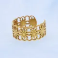 Minimalist gold stainless steel floral open ring bohemian hollow stackable ring for women - Small Flower Style