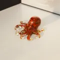 Natural Crystal Resin Octopus Figurine Red Stone Gold Foil Desktop Ornament Decor Item - Red Jasper