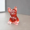 Rote französische Bulldogge Figur aus Kunstharz, süße Hundeskulptur für Tischdekoration. - Rotes Glas