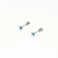 Pendientes de botón de acero inoxidable con circonita azul de 5mm joyería simple - Circón doble / Azul
