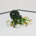 Handmade green resin octopus figurine with gold flakes desktop decor ornament SKU variant - Emerald Glaze