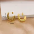 Pendientes de aro de acero inoxidable dorado con diseño de panal retro geométricos - Estilo Geométrico con Textura de Panal / 22x20mm / EDA09