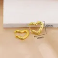 Gold stainless steel heart hoop earrings textured geometric vintage ear jewelry 20mm - EDA11